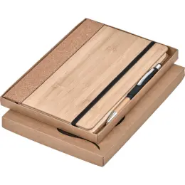 Okiyo Eri Bamboo & Cork Notebook & Pen Set Gift Box Open